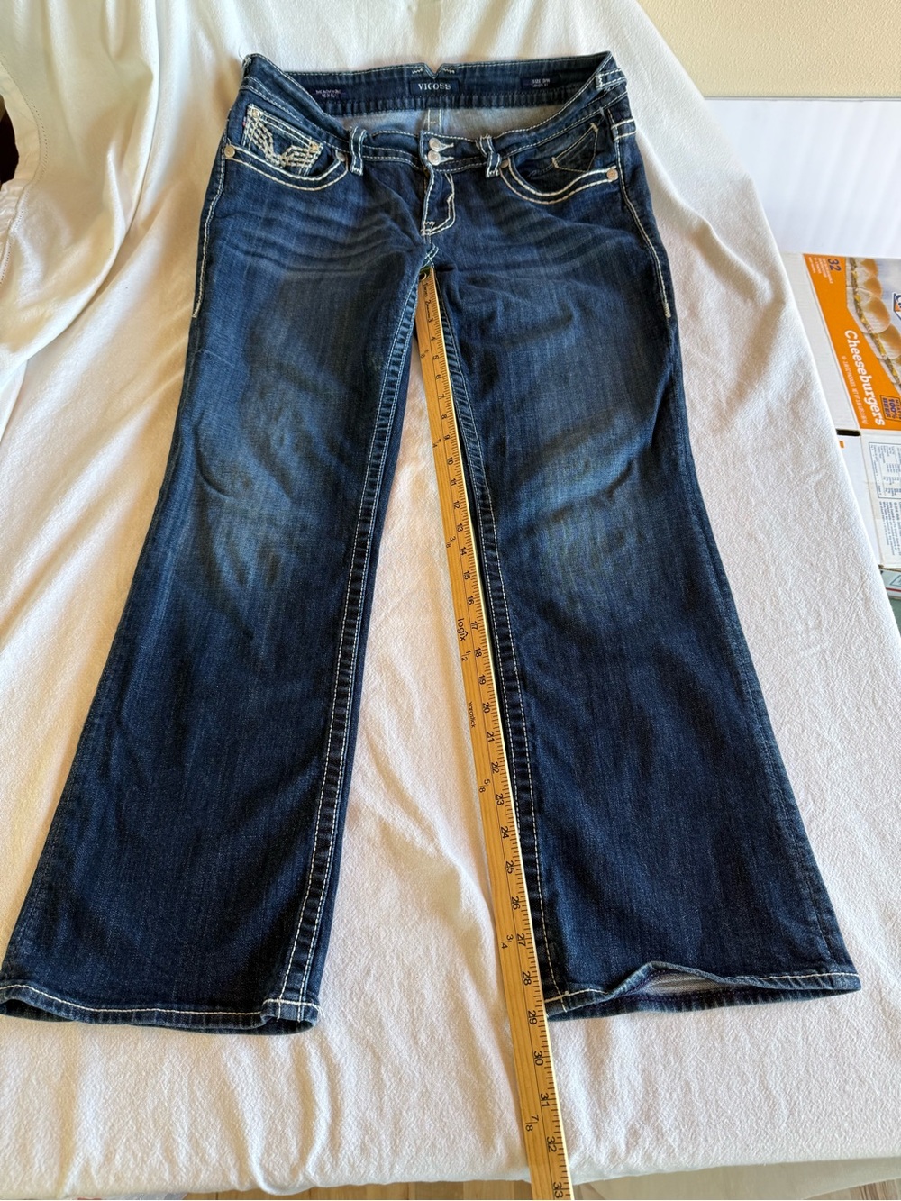 Vigoss White Stitched Dark Indigo Boot Cut Jeans